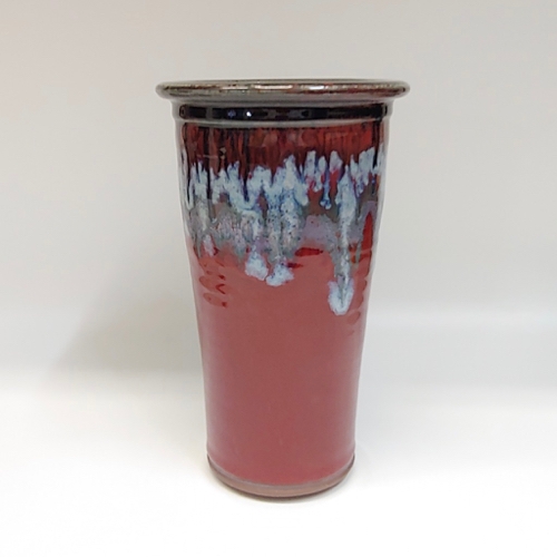 Click to view detail for #220811 Vase/Utensil Caddy Red with Splash 9x5.25 $24