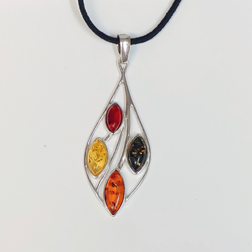 Click to view detail for HWG-083 Pendant Silver Leaf with 4 oval, multicolor $64