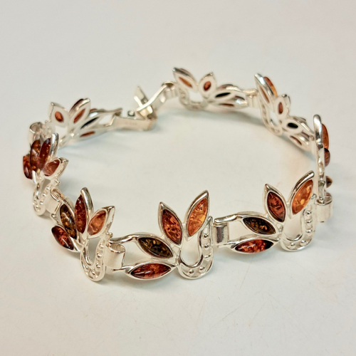 HWG-2390 Bracelet Multi-Color Amber Flower Shapes $160 at Hunter Wolff Gallery