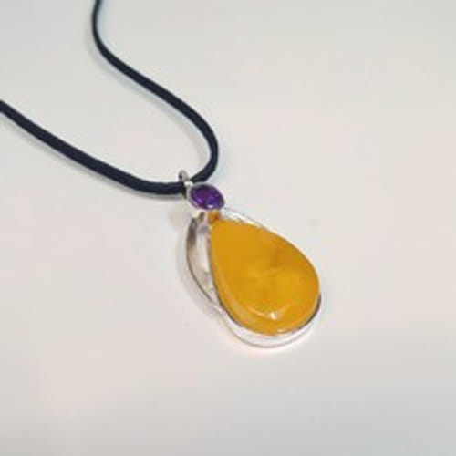 HWG-092 Pendant Teardrop Lemon Yellow/Amethyst $122 at Hunter Wolff Gallery