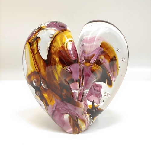 Click to view detail for DG-092 Heart Amber & Pink Roses 5x5 $110