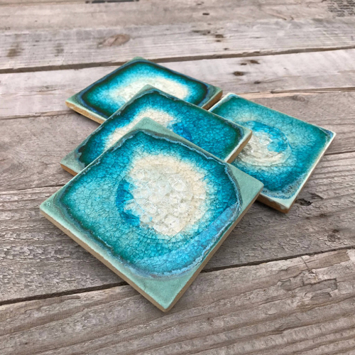 Click to view detail for KB-714 Coasters Set of 4 Aqua 4x4 $45
