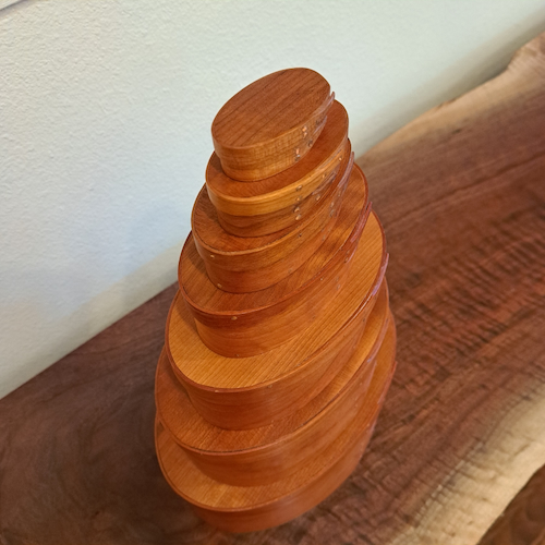 BJ-009 Shaker Oval Treasure (Nesting) Boxes, Set of 7, Cherry  $1900 at Hunter Wolff Gallery