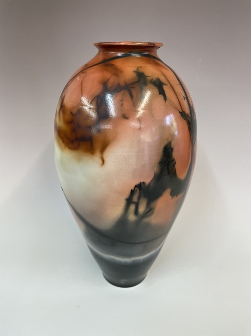 Click to view detail for BS-009 Vase, Saggar Fired 13x6 $350