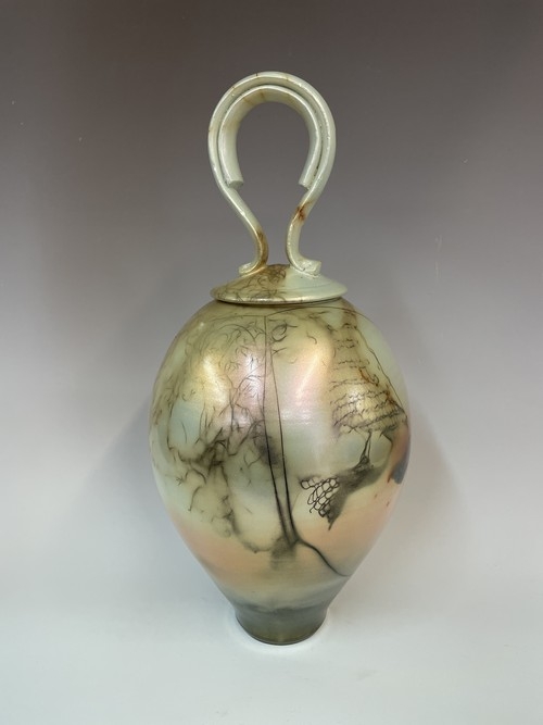 Click to view detail for BS-011 Vase, Lidded Saggar Fired 16.75 x 7 $395