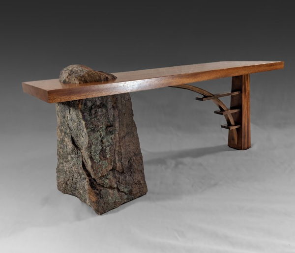 Click to view detail for BEN-7019 Bench Stone & Wood