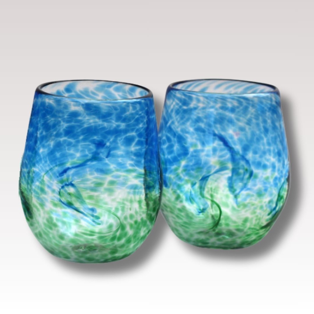 Click to view detail for DB-1052 Wine Glass Set of 2, Blue & Green $78