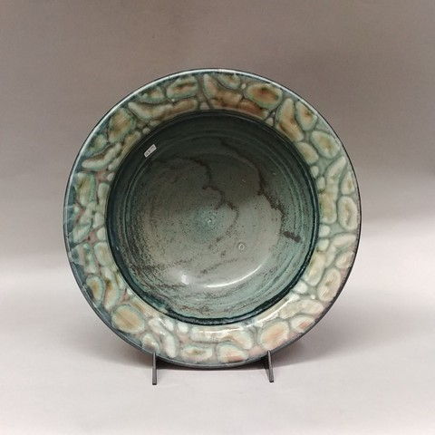 Click to view detail for Bowl Medium 13 Green Mixed Textured Edge