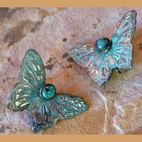 Click to view detail for EC-117 Earrings-Decorative Butterfly Dangle - Chrysocolla $48