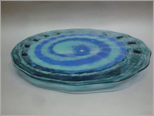 Click to view detail for DB-031 Footed Swirl Plate in Teal and Blue $175