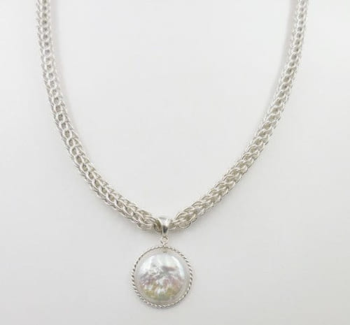 Click to view detail for DKC-1019 Necklace, Silver with Coin Pearl