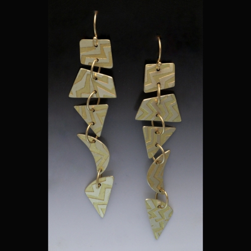 Click to view detail for MB-E412 Earrings Five Elements Dangle Brass $126