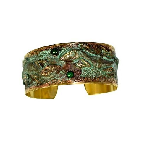 Click to view detail for EC-015 Cuff Bracelet Brass Lizards – Malachite $122