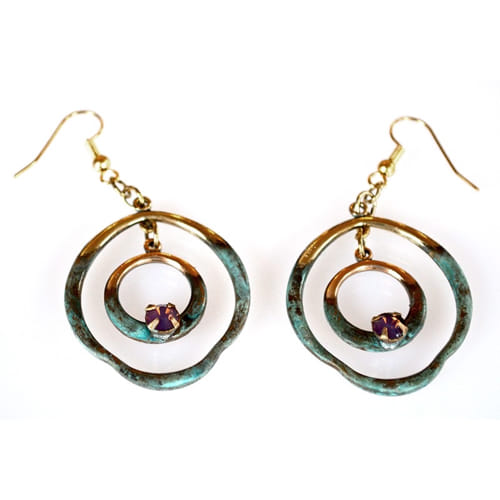 Click to view detail for EC-061 Earrings Double Asymmetrical Sculptural Circles, Crystals $62