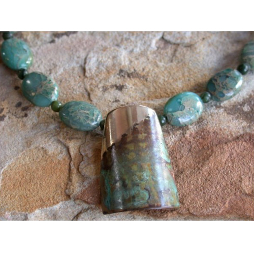 Click to view detail for EC-175 Necklace Tapered Barrel Necklace - Aqua Jasper $187