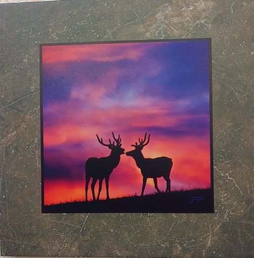 Click to view detail for Elk at Dawn Silhouette 12x12 $90