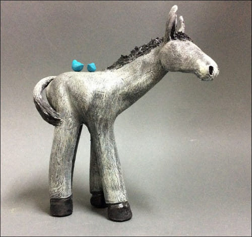 Click to view detail for Tiny, Little Gray Burro with Two Blue Birds