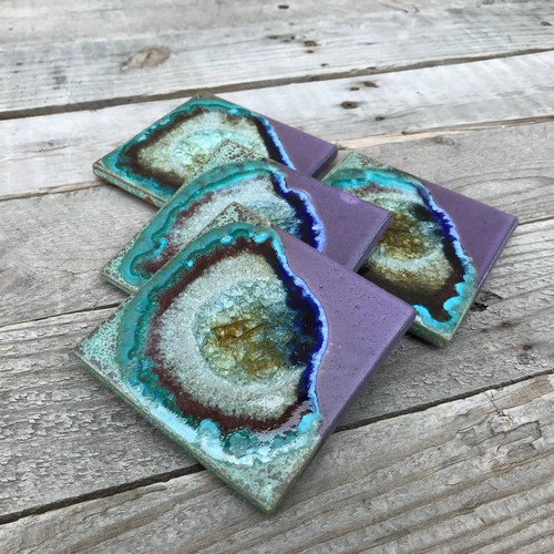 Click to view detail for KB-718 Coasters Set of 4 Purple & Green 4x4 $45