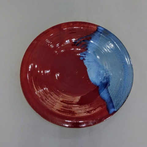 Click to view detail for MW-351 Platter, Stoneware Red & Blue