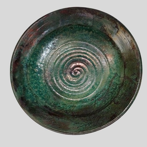 Click to view detail for MW-358 Raku Platter Medium Green & Copper $180