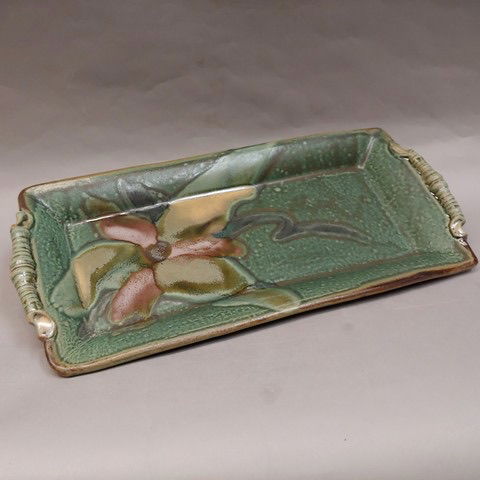 Click to view detail for #20855 Platter, Medium Grn/Mauve Floral $29