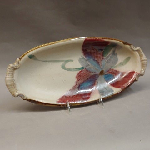 Platter Oval 15.5 x 7.25 White/Red/Blue at Hunter Wolff Gallery