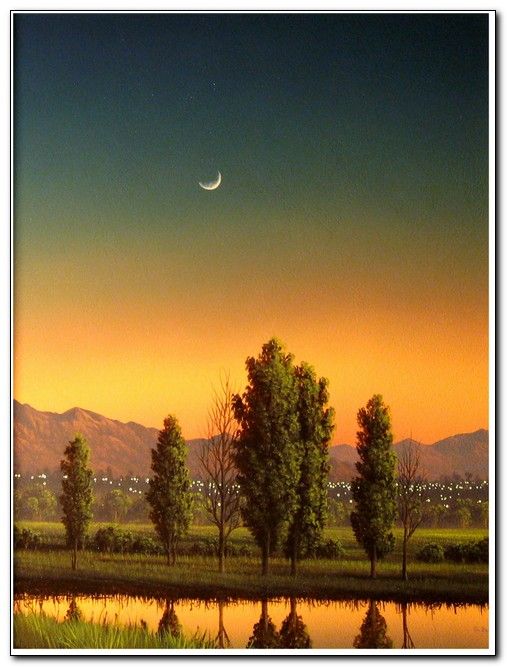 Click to view detail for Poplars in Afterglow