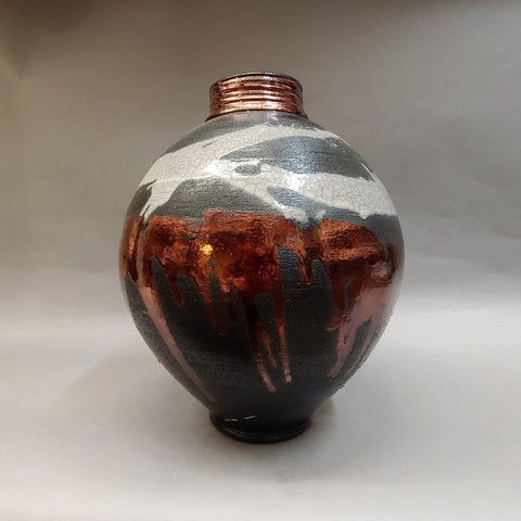 Click to view detail for Vase Raku, Copper & White Crackle 13