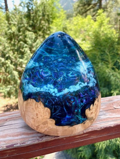 SH237  Maple & Resin Blue with Glow Stones $440 at Hunter Wolff Gallery