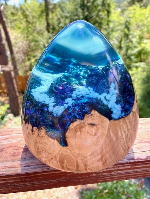 SH237  Maple & Resin Blue with Glow Stones $440 at Hunter Wolff Gallery