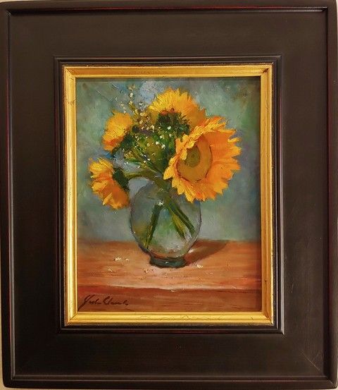Click to view detail for Sunflowers in Glass Vase 10x8   $400