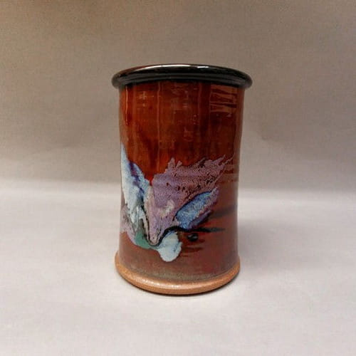 Click to view detail for Utensil Caddy with Red Glaze and Splash of Blues