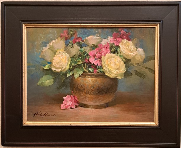 Click to view detail for Yellow Roses & Geraniums 12x16 $950