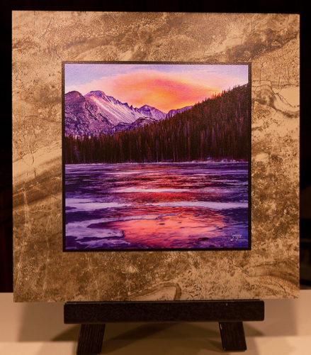 Click to view detail for Winter Sunrise at Bear Lake on Stone Plaque 12x12 $90